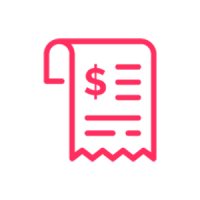 Graphic of red receipt with dollar sign and itemized lines.
