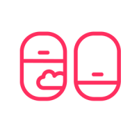 Two pink pill icons side by side, left containing a cloud shape