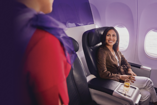 woman sitting in business class