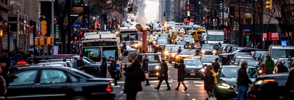 People walking on busy street