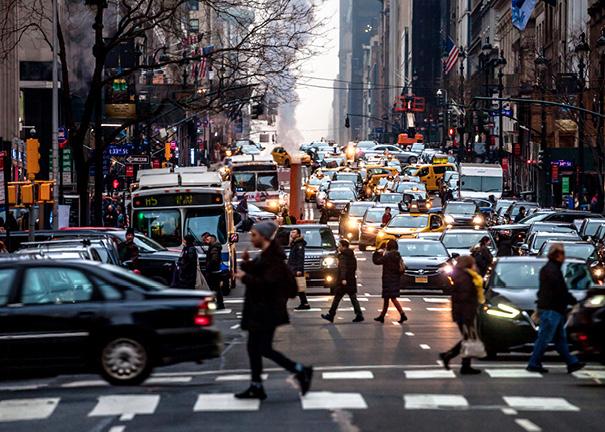 People walking on busy street