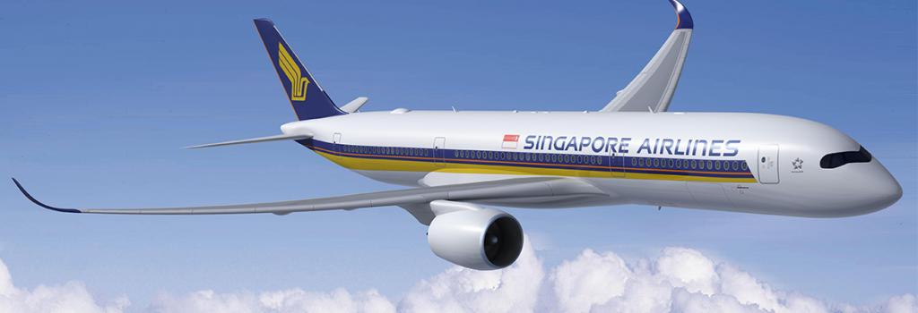 Singapore airlines plane flying in blue skies