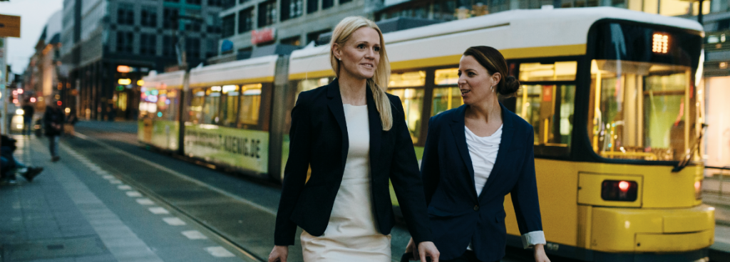 Business-ladies-near-tram