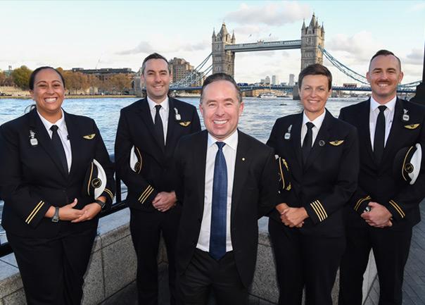 Alan Joyce with Qantas pilots in London