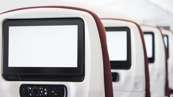 Airline tv screens representing inflight airline entertainment. 
