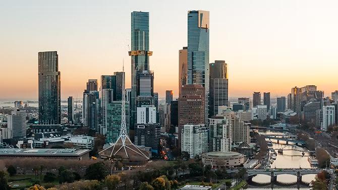 The Melbourne skyline demonstrating that corporate travel has taken off with lift in ‘Golden Triangle’ bookings.