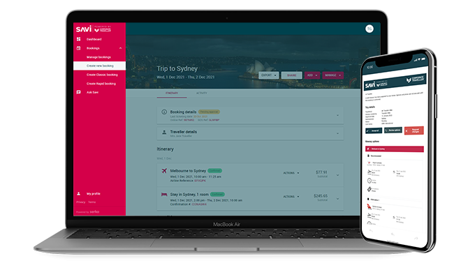 Savi business traveller booking platform screenshot