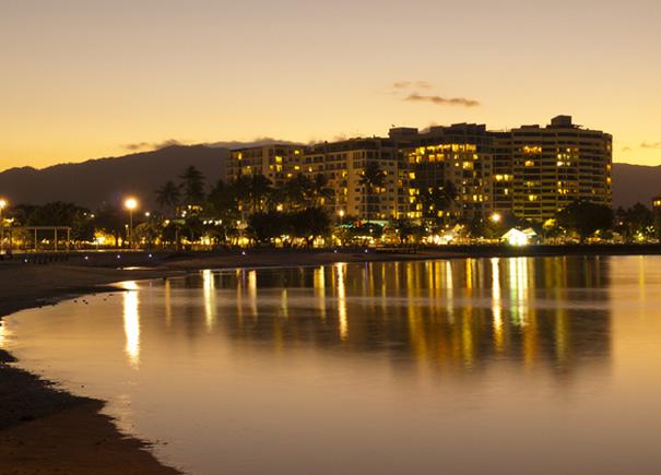 City in the distance over water