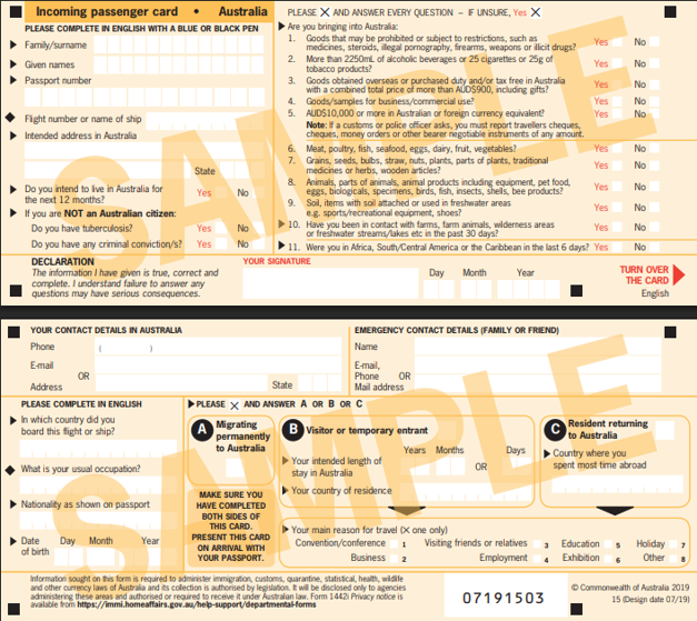 Sample Passenger Card