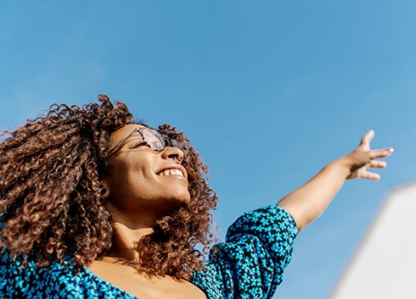 woman staring at sky