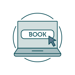 Icon of laptop with "book" text overlayed