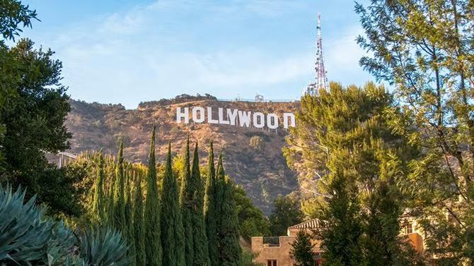 The Hollywood sign, showcasing tourist attractions in the Los Angeles travel guide. 