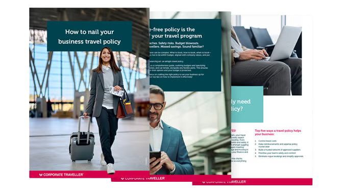 Ebook cover for Your free guide: How to nail the perfect business travel policy