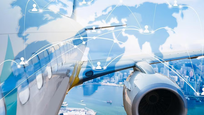 Graphic of an airplane demonstrating bringing NDC to life for customers.