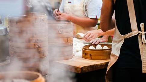 Scenes of food preparation, showcasing tourist attractions as part of a destination travel guide.